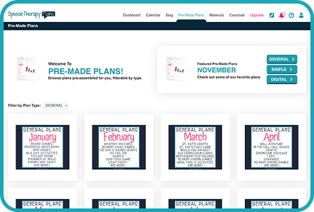 Graphic of the Complete Library of Materials in the Speech Therapy Plans dashboard.